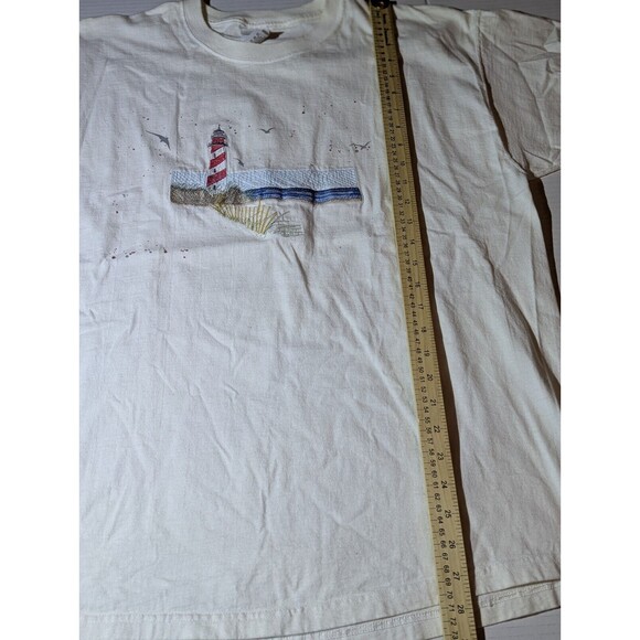 Vintage T Shirt Embroidered Lighthouse seagulls, fruit of the loom lofteez XL - Picture 3 of 7